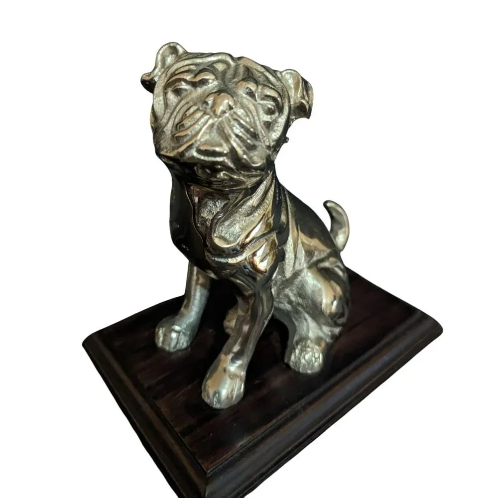 Cast Aluminum Pug/Bulldog Figurine‎ On Wooden Stand 7